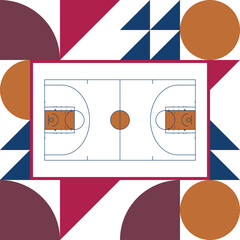Basketball Court. Basketball design. Street sport art. Game Day. Basketball playoff. Final games. Team championship. Ball for Basketball. Sport creative poster. Modern graphic. Vector wallpaper
