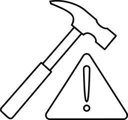 Construction hazard warning with hammer and exclamation point icon illustrating safety concerns and potential risks demanding caution and careful planning