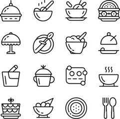 Collection of simple black outline food and drink icons on white background vector