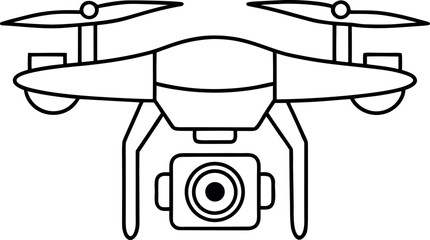 Drone with camera vector line art illustration aerial photography technology flying device simple outline design isolated on white background modern unmanned vehicle