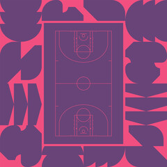 Basketball Court. Basketball design. Street sport art. Game Day. Basketball playoff. Final games. Team championship. Ball for Basketball. Sport creative poster. Modern graphic. Vector wallpaper