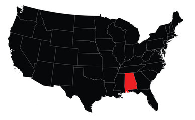 State of Alabama Highlighted on a USA Map Editable
