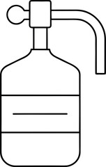 Minimalist outline illustration of a vintage soda siphon bottle with curved spout and simple label area perfect for retro designs and beverage concepts