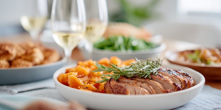 Plate of meat and vegetables sits on a table