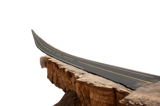 3d illustration with cut of the ground and the desert road floating in the air, isolated on AI generated by PNG