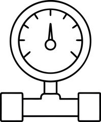 Pressure gauge outline illustration for monitoring systems and control panels depicting industrial measurement and instrumentation applications in engineering fields with indicator needle