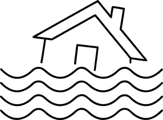 Vector illustration of a house submerged in water representing flood damage and environmental impact for awareness campaigns and educational materials about climate change