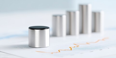 Silver object is on top of a graph