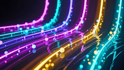 Dynamic futuristic background with vibrant glowing neon lines and sparkling particles flowing through digital space representing speed and energy