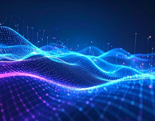 Digital Waveform Visualization: Abstract digital waveform with glowing blue and purple hues, creating a dynamic visual representation of data flow.