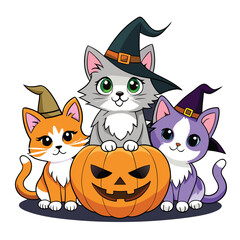 Obraz premium Cute halloween cat with a pumpkin illustration