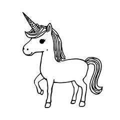 Obraz premium An enchanting black and white illustration of a mythical unicorn, showcasing its graceful posture and iconic horn, embodies fantasy and wonder. vector illustration