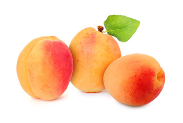 Fresh juicy apricots isolated on white. Summer fruit