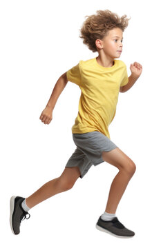 PNG A boy wearing sport cloth running footwear jumping shorts.