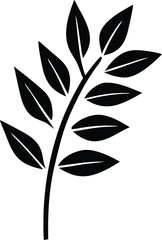 Elegant black and white silhouette of a branch with multiple leaves stylized for graphic design and nature themes