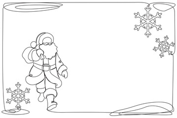 Line Art Christmas or new Year Card Background. One Continuous Outline Santa Clause Silhouette. Winter Holiday Mascot Contour Drawing. Christmas Family Greeting Party Decoration Santa Character 