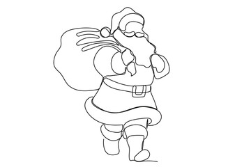 Line Art Christmas or new Year Card Background. One Continuous Outline Santa Clause Silhouette. Winter Holiday Mascot Contour Drawing. Christmas Family Greeting Party Decoration Santa Character 