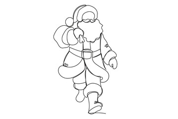 Line Art Christmas or new Year Card Background. One Continuous Outline Santa Clause Silhouette. Winter Holiday Mascot Contour Drawing. Christmas Family Greeting Party Decoration Santa Character 