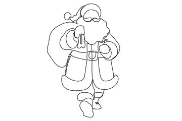 Line Art Christmas or new Year Card Background. One Continuous Outline Santa Clause Silhouette. Winter Holiday Mascot Contour Drawing. Christmas Family Greeting Party Decoration Santa Character 