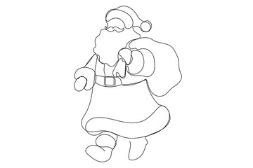Line Art Christmas or new Year Card Background. One Continuous Outline Santa Clause Silhouette. Winter Holiday Mascot Contour Drawing. Christmas Family Greeting Party Decoration Santa Character 