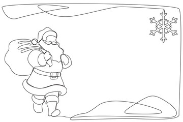 Line Art Christmas or new Year Card Background. One Continuous Outline Santa Clause Silhouette. Winter Holiday Mascot Contour Drawing. Christmas Family Greeting Party Decoration Santa Character 
