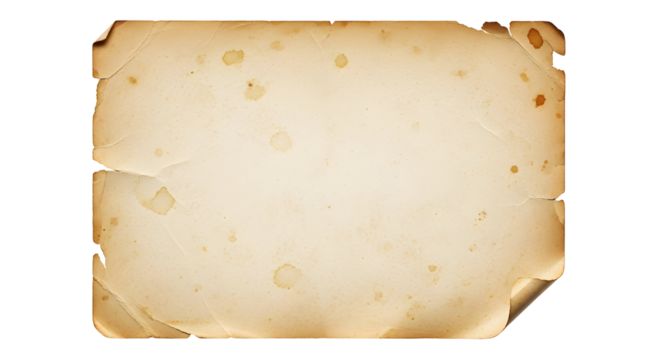 Aged parchment paper with a corner curled up, isolated on a white background, perfect for vintage designs and historical documents