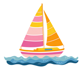 Cartoon sailboat on wavy water