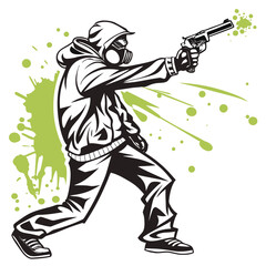 Vector art of man with gun and graffiti