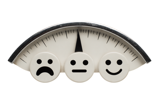 Mood meter with sad, neutral, and happy faces.