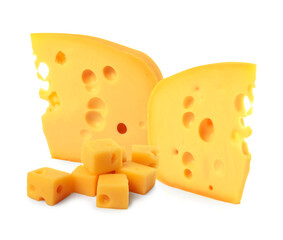 Fresh cheese isolated on white, set of pieces