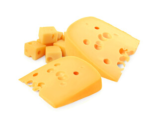 Fresh cheese isolated on white, set of pieces