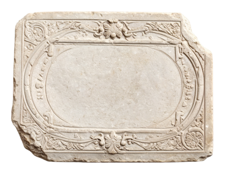 Ancient blank stone tablet isolated on white