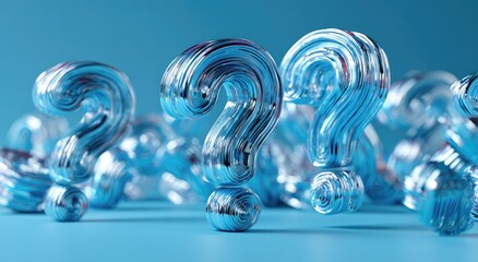 Metallic blue question marks on blue background