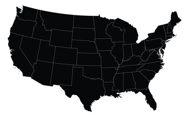 Solid Black map of the USA With State Lines Editable