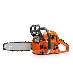 An industrial chainsaw with a long cutting blade, captured for home improvement and construction themes.