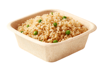 Delicious fried rice served in an eco friendly bowl.
