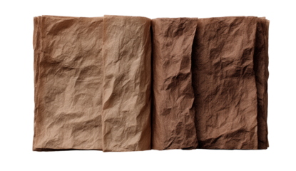 Open aged brown book, wrinkled pages