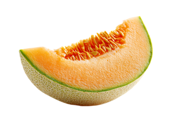 Fresh, juicy cantaloupe melon slice isolated on black background.