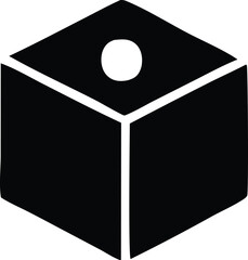 Stylized black cube icon with circular opening on top geometric shape symbol concept art abstract form