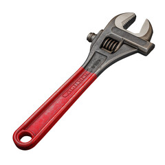 Obraz premium Adjustable wrench with red handle and metal jaw, used for gripping and turning nuts and bolts, showing detailed texture and mechanical parts in realistic style