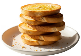 Golden brown toasted bread slices stacked high on a plate delicious breakfast staple transparent background