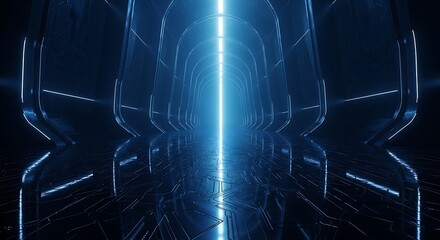 Illuminated Abstract Digital Corridor with Futuristic Glowing Lines and Particles