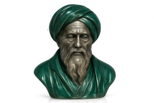 Persian polymath avicenna bust, studio-lit portrait against transparent backdrop, highlighting scholarly profile for academic reference