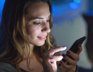 Woman using smartphone at night
