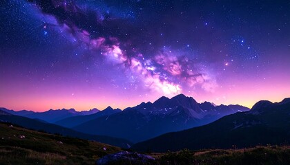 Vast Milky Way over mountain range at twilight