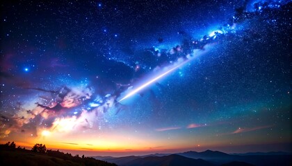 Fototapeta premium Vast Milky Way, streaking across a night sky, over mountains at dawn