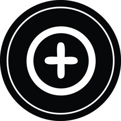 Obraz premium Graphic symbol featuring a white plus sign within concentric circles a striking modern design element for diverse applications