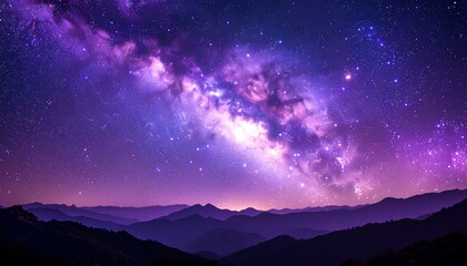 Vast Milky Way over purple-hued mountains