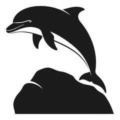 Vector art of dolphin jumping over a rock