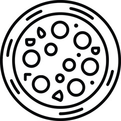 Pizza Pie Illustration with Simple Black Outline and Toppings, Culinary Simplicity with Iconic Design, Minimalist Pizza Art, Line Drawing Style